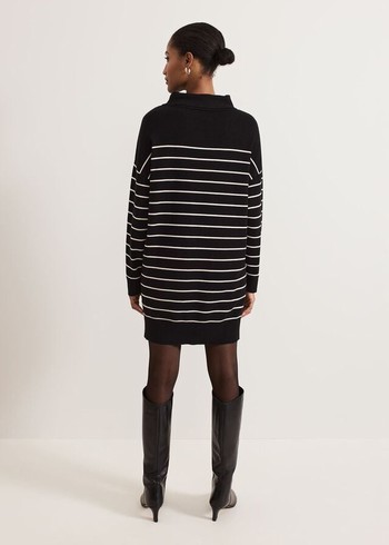 Phase Eight Skylar Stripe Funnel Neck Dress Black/White Australia | AJ3247659